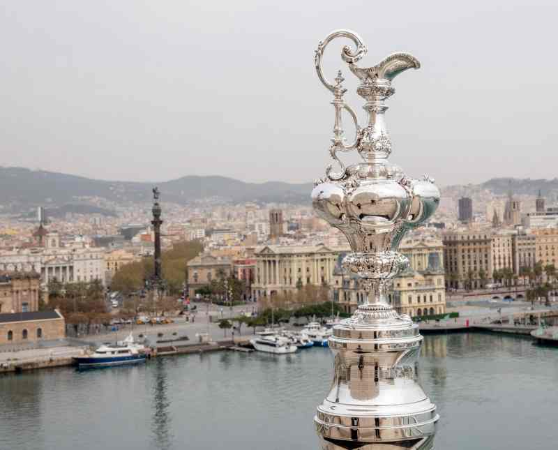 cup_barcelona_crop The America's Cup on display over Barcelona harbor.