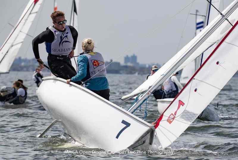 Maisa_Open_Dinghy_Lexi_Pline college sailors tacking a dinghy