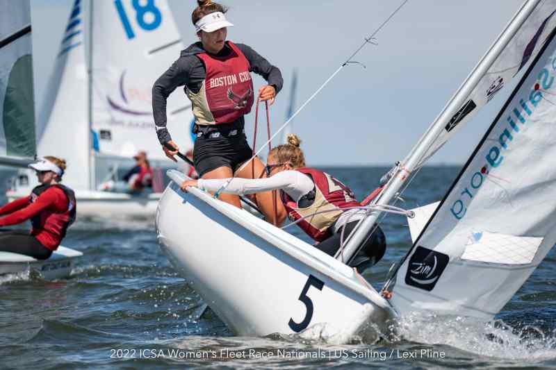 OpenCollegeNationals_USSailing_PLINE_-1008 Boston College A Division sailors Sophia Reineke and Sara Schumann lead the team to its national title.
