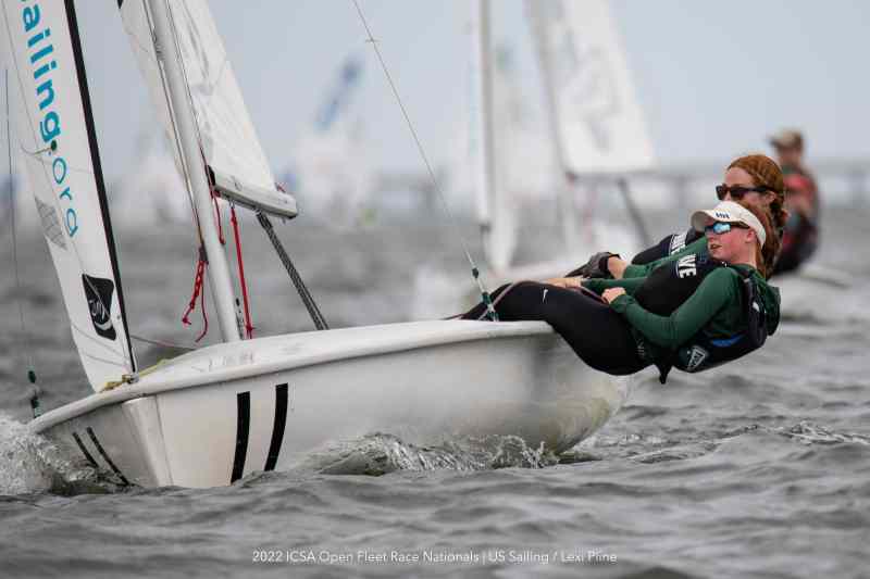 OpenCollegeNationals_USSailing_PLINE_-584 Tulane sailors Ciara Rodriguez-Horan and Lucy Spearman work their way toward a national championship title.