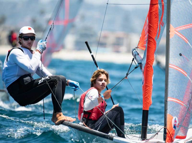 29er sailors compete in the 2022 U.S. Youth Championship in San Diego. Youth Champs will celebrate 50 years of top-level junior racing in Bristol, Rhode Island in June.