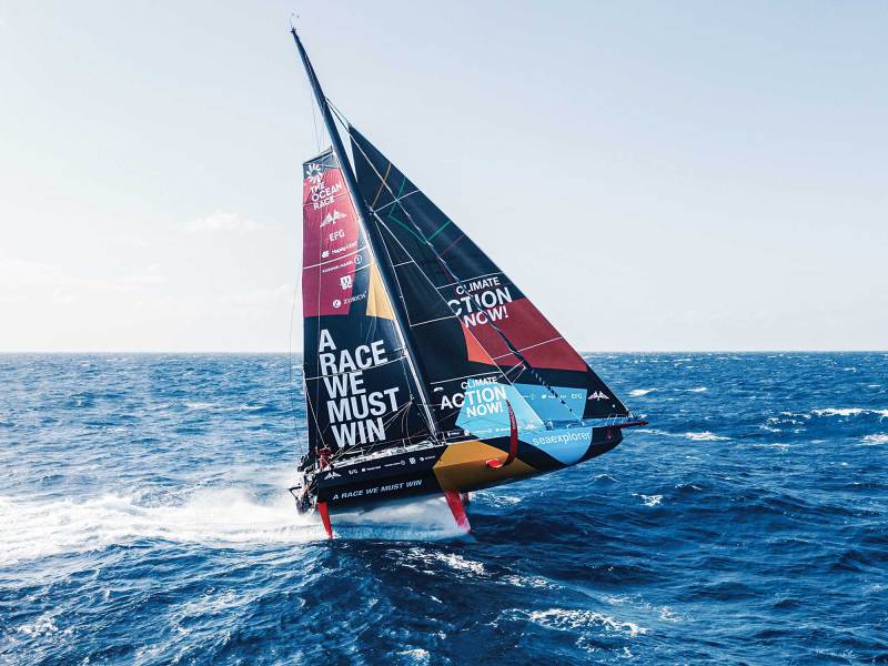 The Ocean Race 2022-23 - 23 March 2023, Leg 3 Day 25 onboard Team Malizia. Drone view.
