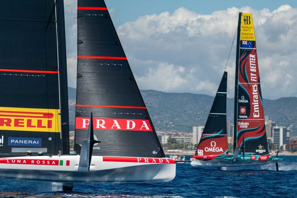 Luna Rossa Prada Pirelli and Emirates Team New Zealand one-design AC40s