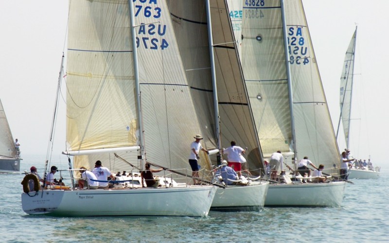 140-Detroit_NOOD_2007_Day_2_2 The fleets of the National Offshore One Design Regatta in 2007 showcased the big-boat classes of the time. With big boats came big crews and big parties.
