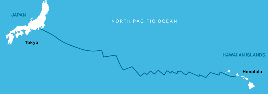 Honolulu to Yokohama map