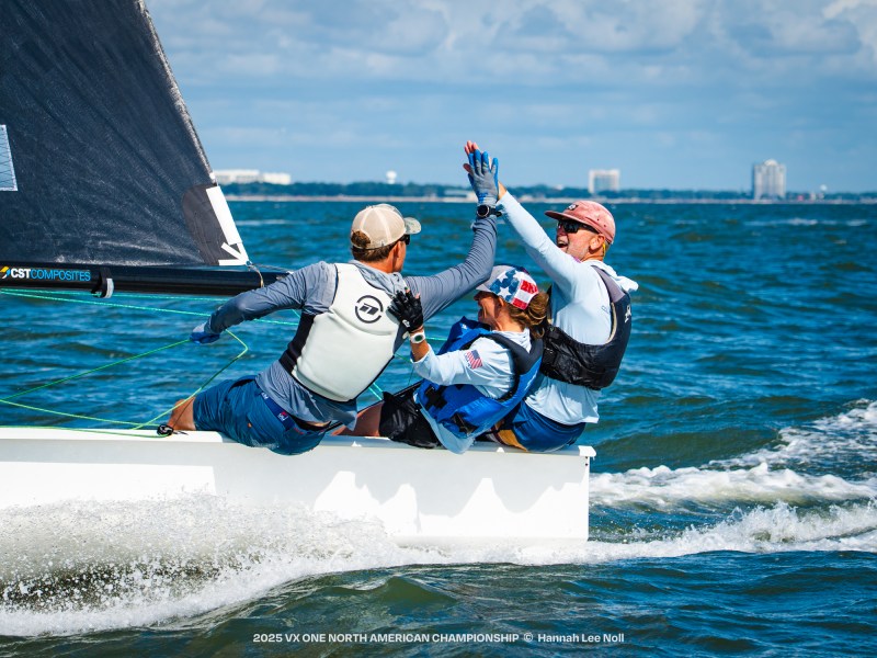 VX One sportboats with colorful spinnakers racing in Florida.