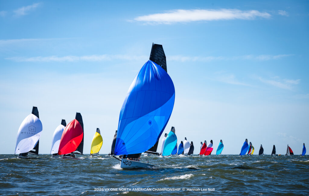 VX One sportboats with colorful spinnakers racing in Florida.