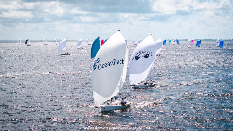 default Haroldo Solberg's Brazilian team on OceanPact lead the fleet down run in Miami at the class's Midwinter Championship.