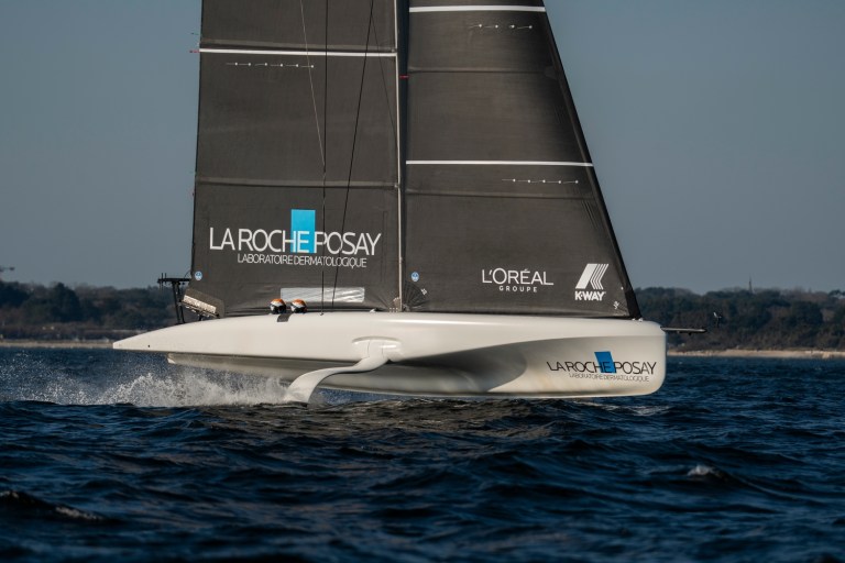 OER06185_190326_cNicolasTouze-LRPST There's a clean simple look to the restyled AC French team's AC40, now known as La Roche-Posay Sailing Team.