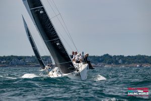 Charlie Garrard’s J/105 Merlin charges upwind on the final day of racing at the Helly Hansen Sailing World Regatta Series at Marblehead Race Week. The team’s performance earned the team its dominant class win and a berth at the Helly Hansen Sunsail BVI Championship.